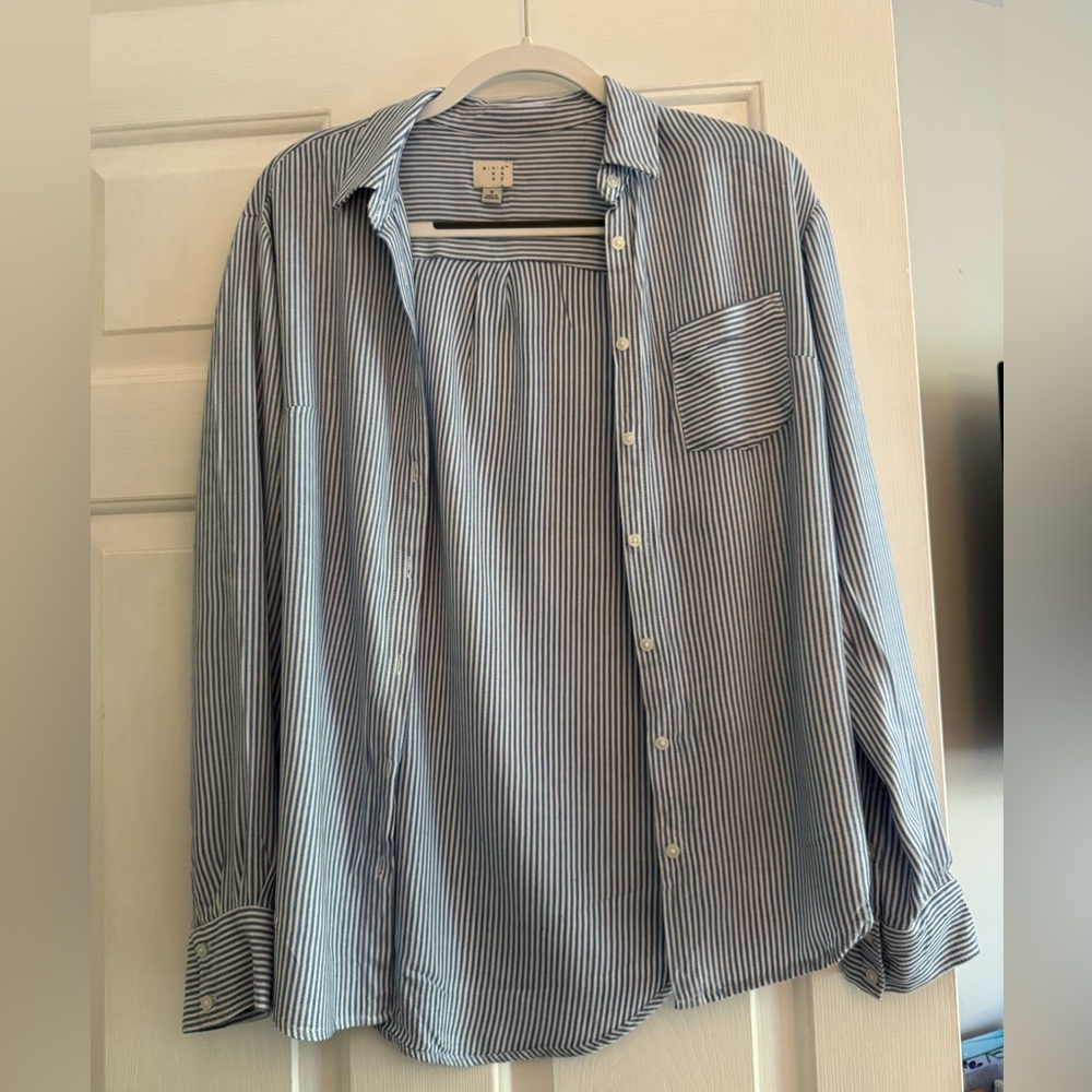 Women’s Blue and White Striped Button-Down Shirt